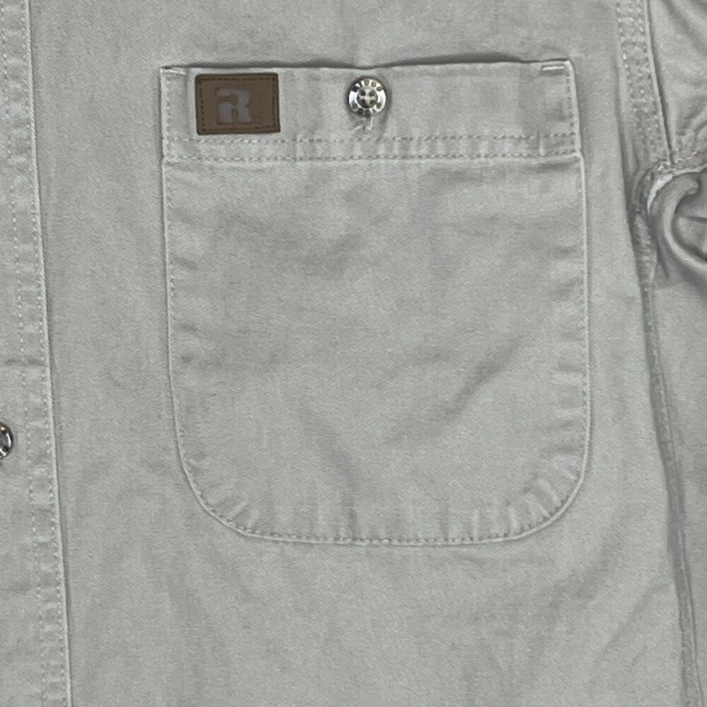 Wrangler Riggs Workwear Button Down Shirt Mens Lg Button Up Pocket Taupe Khaki - Picture 5 of 11